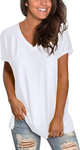 Miniatura 2 de Sipaya - Camiseta básica para mujer con manga corta, cuello en V, corte holgado y estilo casual