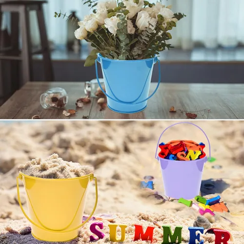 Miniatura 6 de Cubos de metal de colores con asa, paquete de 6 cubos de hierro galvanizado de 5.91 pulgadas para niños, aula, manualidades y recuerdos de fiesta