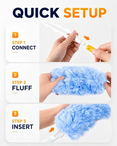 Miniatura 6 de Recambios de plumero resistentes compatibles con plumeros Swiffer, 20 repuestos de microfibra con 1 mango, plumeros multisuperficie desechables