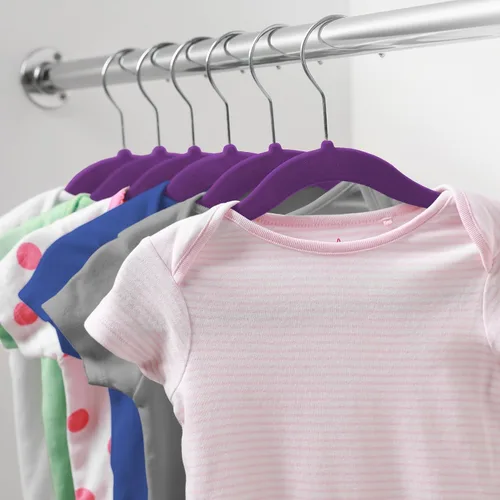 Miniatura 6 de Casafield 50 Perchas de Terciopelo para Bebé - Tamaño de 11" para Ropa de Bebés y Niños Pequeños - Morado