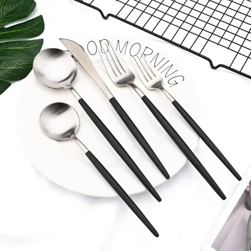 Miniatura 2 de Juego de cubiertos de acero inoxidable 18/0 de JASHII para 4, utensilios de cocina, juego de vajilla y cubiertos, acabado satinado, mango negro