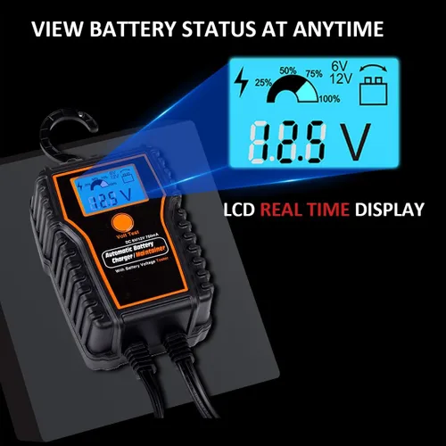 Miniatura 5 de Mantenedor de cargador de batería automótico de 12 voltios, 750 mA, cargador de flotador, con carga de flotador LCD, para motocicleta, ATV