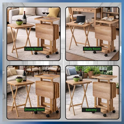 Miniatura 7 de Isabelle - Juego de mesa de aperitivos de 6 piezas, portátil, diseño elegante para sala de estar y dormitorio, plegable y ahorro de espacio