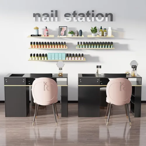 Miniatura 7 de Mesa de manicura con colector de polvo eléctrico, estación de manicura versátil con parte superior de vidrio para tecnología de uñas, incluye cojín