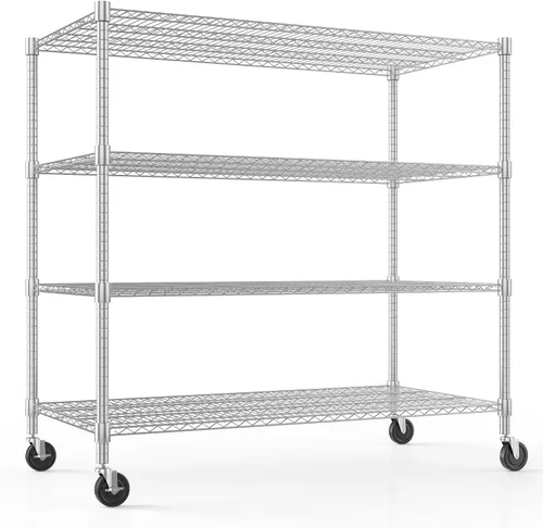 Miniatura 20 de Himimi Estantería de almacenamiento de alambre de acero resistente de 4 niveles, estantes de almacenamiento de metal ajustables con ruedas, estante