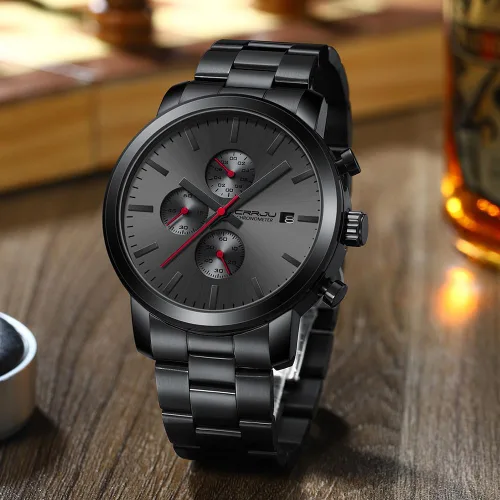 Miniatura 3 de CRRJU Relojes para hombres de lujo de acero inoxidable impermeable calendario cronógrafo analógico cuarzo relojes de pulsera