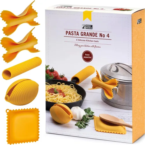 Monkey Business Herramientas de cocina de silicona en caja de regalo/ 4 grandes accesorios de cocina con forma de pasta/ Agarres para ollas Pasta