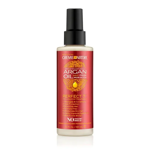 Creme of Nature Aceite de Argán Perfecto Tratamiento 7 en 1 para cabello rizado, anti-frizz, protección contra el calor y brillo exótico, regalo