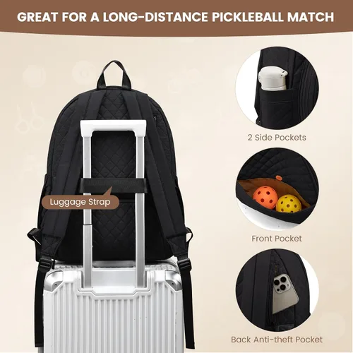 Miniatura 7 de Sucipi Bolsas de tenis para mujeres, Mochila bolsa acolchada para raqueta de tenis para raqueta de tenis, palas de pickleball, bádminton Negro
