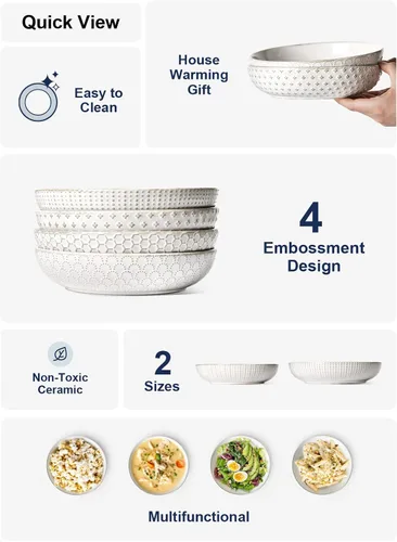 Miniatura 2 de LE TAUCI Tazones para pasta de 46 onzas, ensaladera grande, cuenco de cerámica en relieve de cerámica para servir frutas, fideos, cena, regalo