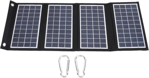Miniatura 6 de Panel solar portátil, cargador de panel solar plegable de 30 W 5 V con salidas USB duales, panel solar a prueba de agua de 4 pliegues con 2 ganchos