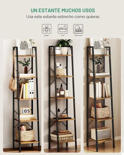 Miniatura 3 de Hzuaneri - Estantería escalera, estantería con soporte para libros, estante de almacenamiento de esquina independiente con 2 ganchos para oficina