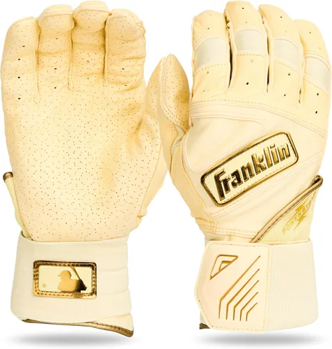 Miniatura 11 de Franklin Sports MLB - Guantes de bateo Infinite Powerstrap para béisbol + sóftbol de puño largo, para adultos y jóvenes Blanco/Dorado