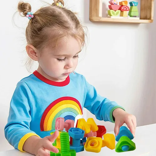 Miniatura 5 de Jumbo juego de tornillos y tuercas con bolsa, 40 piezas, terapia ocupacional, incluida tarjeta de patrones, juguete de motor fino que empareja