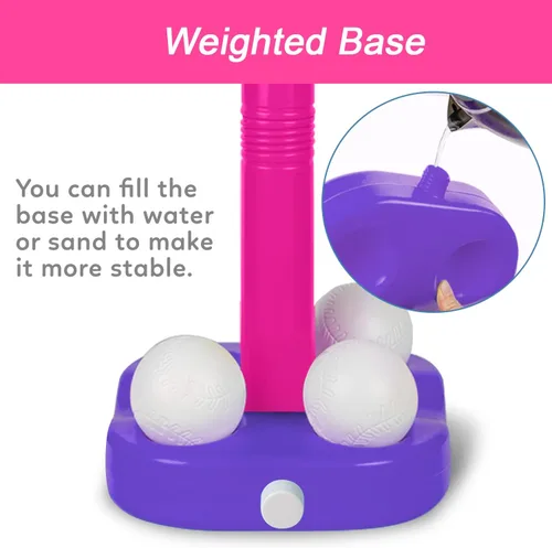 Miniatura 5 de Liberry Tball Set para niños pequeños con soporte de pelota de altura ajustable, base pesada y bate de béisbol para niños, juguetes deportivos, Rosa
