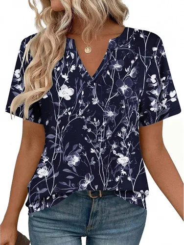 Miniatura 11 de Zeagoo Camisetas de manga corta con cuello en V para mujer, bonitas, elegantes, casuales, para negocios, trabajo, blusa
