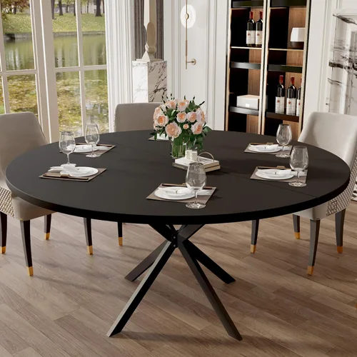 Miniatura 2 de Mesa de comedor redonda de 47.24 pulgadas para 4-6 personas, mesa de cocina redonda con parte superior de madera, mesas de pedestal de cena