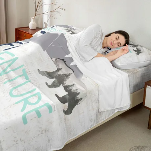 Juego de sábanas con temática de camping feliz, juego de ropa de cama de viaje para niños, niñas, niños, adolescentes, decoración de dormitorio,