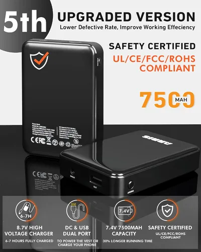 Miniatura 6 de ARRIS Chaleco calefactable para mujer, tamaño ajustable, 7.4 V, chaleco eléctrico cálido con batería