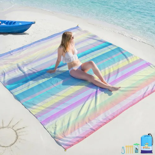 Miniatura 15 de BYDOLL Manta de playa impermeable a prueba de arena, grande sin arena, 78 x 81 pulgadas, 10 x 9 pies, manta ligera de gran tamaño sin arena, manta