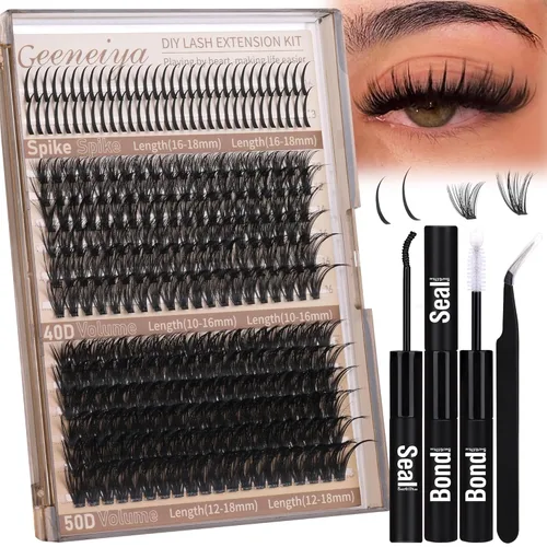 Kit de racimos de pestañas de volumen Geeneiya con puntas de 16-18 mm, racimos de pestañas de 10-18 mm, kit de extensión de pestañas DIY, racimos de