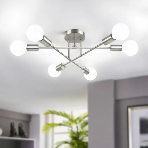 Miniatura 16 de Bosceos Lámpara de techo semiempotrada, lámpara de techo Sputnik moderna de 4 luces negras y doradas, lámpara de techo industrial para cocina