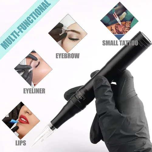 Miniatura 2 de Kit de lápiz de tatuaje de maquillaje permanente para cejas y labios, máquina de tatuaje con batería inalámbrica de 700 mAh, 15 agujas de cartucho