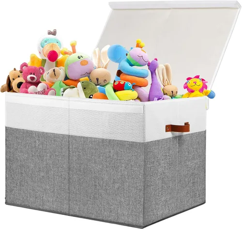 Miniatura 11 de Gowee Caja de almacenamiento de juguetes extragrande con tapa, cesta organizadora de juguetes resistente con divisores para niños, niñas, guardería