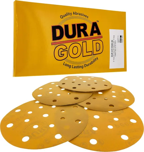 Miniatura 9 de Dura-Gold Discos de lijado dorados de 6 pulgadas de alta calidad, grano 80 (caja de 50), papel de lija de gancho y bucle sin polvo con patrón de 17