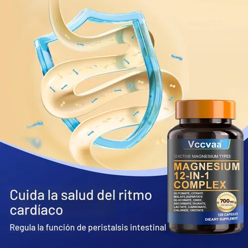 Miniatura 5 de Complejo de magnesio 700mg – Suplemento de magnesio 12-en-1 con glicinato, citrato, malato, óxido, taurato y más – Alta absorción para músculos