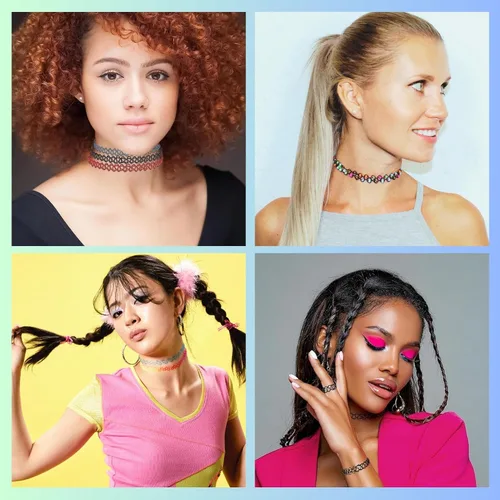 Miniatura 4 de BodyJ4You 12PC Tattoo Choker Necklace for Women - 90s Choker Necklaces Y2K Fashion Trendy Vintage - Emo Black Choker Rainbow Pink White Purple Neon