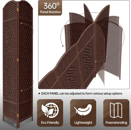 Miniatura 3 de DURASPACE Divisor de habitación de 6 paneles, pantalla de privacidad plegable de 6 pies de alto, rotación de 360°, partición de madera independiente