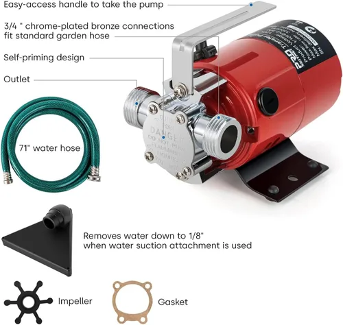 Miniatura 2 de Prostormer - Bomba utilitaria, 12 V CC 350 GPH eléctrica de 1/10 HP Mini bomba de transferencia de agua portátil con kit de manguera de agua, ideal