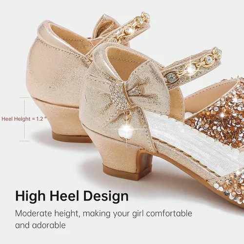 Miniatura 4 de Sandalias para niñas, tacones cerrados, para boda, fiesta, princesa, lazo con lentejuelas para niños pequeños y grandes