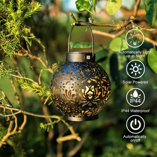 Miniatura 3 de 2 linternas y 2 ganchos. Luces solares para exteriores, faroles decorativos de jardín colgando en ganchos de pastor.