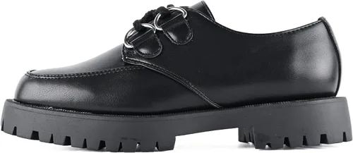 Miniatura 3 de KEIIYJ Womens Loafers Black Slip on Chunky Fashion Platform Shoes with Sliver D Ring Drawstring Comfortable Round Toe Ladies Business Casual Loafer
