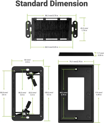 Miniatura 2 de Placa de pared con cepillo con soporte de montaje, cubierta decorativa para pasar cables de bajo voltaje, ocultador de cables de una sola banda