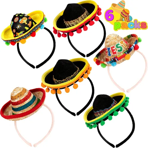 Miniatura 9 de JOYIN - 6 diademas con sombrero de tela para fiesta del Cinco de Mayo, suministros para fiesta, sombreros de fiesta, decoraciones temáticas