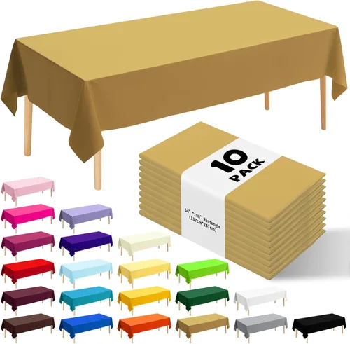 Miniatura 44 de Paquete de 10 manteles desechables de plástico premium de 54 x 108 pulgadas, mantel rectangular para mesa, para cumpleaños, bodas, Navidad, Beige