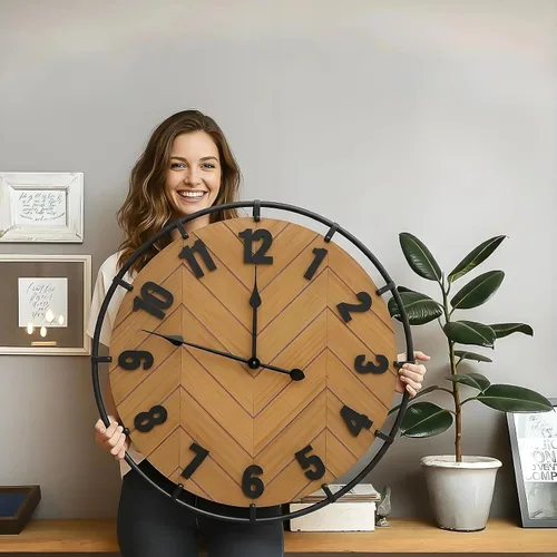 Micasso Reloj de pared grande de 27 pulgadas, silencioso, sin tictac, decoración de pared de madera rústica y metal, reloj decorativo antiguo de