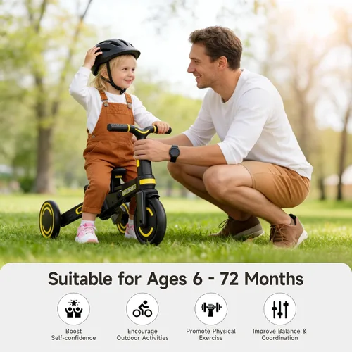 Miniatura 7 de WinHope Triciclo de empuje 9 en 1 para niños pequeños de 1 a 3 años, triciclo convertible para niños con asa de empuje y cinturón de seguridad, Negro