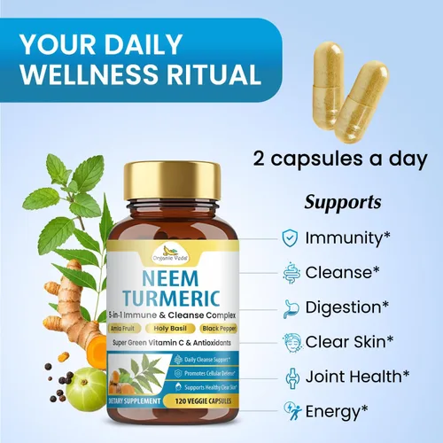Miniatura 3 de Organic Veda Cápsulas de cúrcuma Neem – Complejo herbario 5 en 1 con fruta Amla, albahaca santa, pimienta negra – Suplemento inmunológico