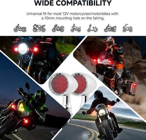 Miniatura 6 de 2 luces LED rojas de 15 piezas para motocicleta, luz de freno, intermitente, indicador de parada para Harley Honda Chopper (Luz roja cromada)