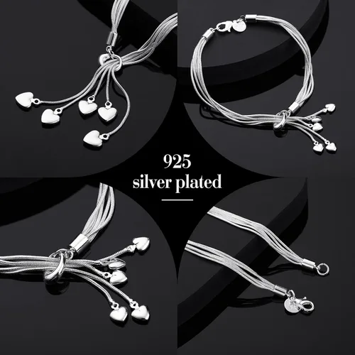 Miniatura 2 de MTLEE 2 cadenas de cinco líneas con eslabones de cinco corazones pulsera italiana de cinco líneas con collar de amor de cinco corazones collar