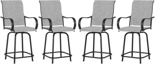 Juego de 4 taburetes de bar giratorios para patio, sillas de bar para exteriores con respaldo alto y reposabrazos para terraza, piscina, jardín,