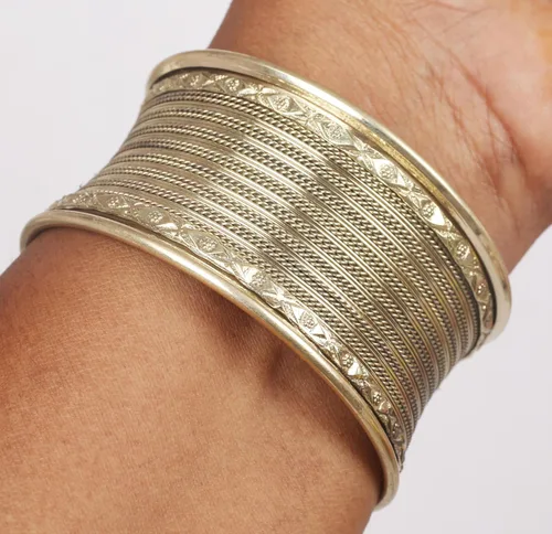 Miniatura 2 de Touchstone Brazalete indio de Bollywood Desire con base de latón exótico, tamaño libre, en oro antiguo o blanco o cobre para mujer.