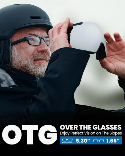 Miniatura 4 de OutdoorMaster Heron - Gafas de esquí con 2 lentes, sin marco, lente magnética intercambiable HD Toric, gafas de snowboard OTG Marco negro A Vlt