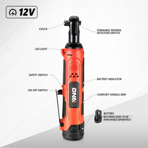 Miniatura 2 de DNA MOTORING TOOLS-00170 Llave de trinquete eléctrica inalámbrica de 12 V 3/8 pulgadas con interruptor de rotación hacia adelante/retroceso + luz