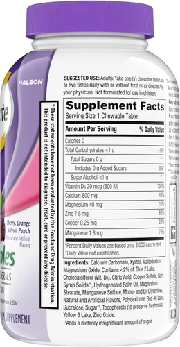Miniatura 12 de Caltrate Chewables 600 Plus D3 Plus Minerals Suplemento de vitamina D de calcio, cereza, naranja y fruta, 90