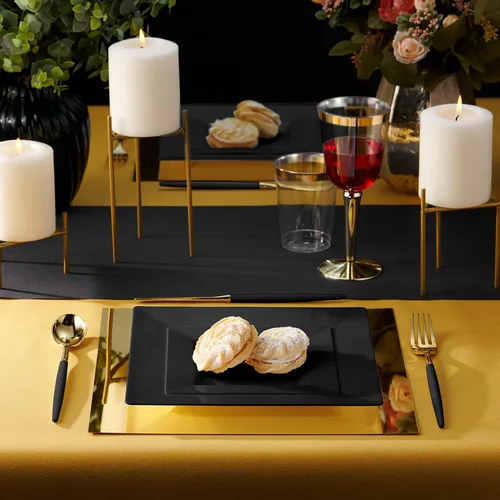 Miniatura 2 de BloominGoods Platos cuadrados desechables de plástico para postre Paquete de 50 platos cuadrados negros de 6.5 pulgadas para aperitivo/ensalada